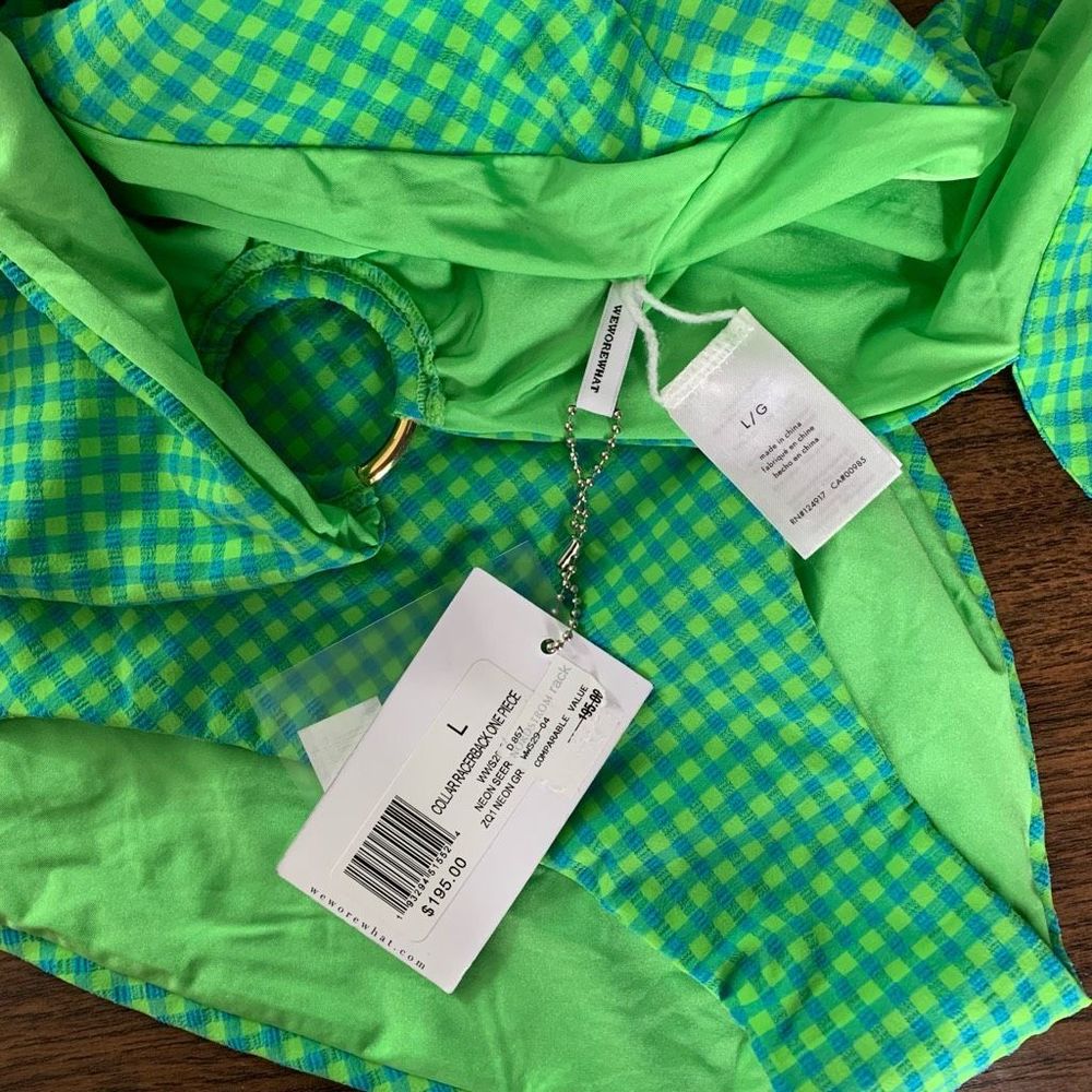 New WEWOREWHAT green one piece swimsuit plaid sz  L womens - Picture 8 of 9